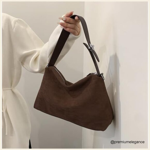 Large Suede Velvet Tote Bag Hobo Shoulder Crossbody Purse Spacious - Picture 2 of 7